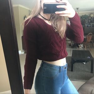 Burgundy Cropped Sweater